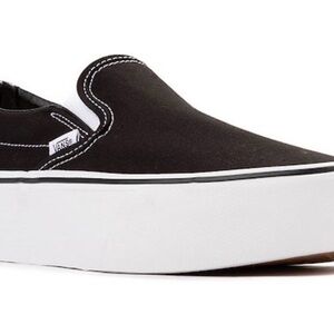 Vans Women's Black and White Canvas Slip-Ons
